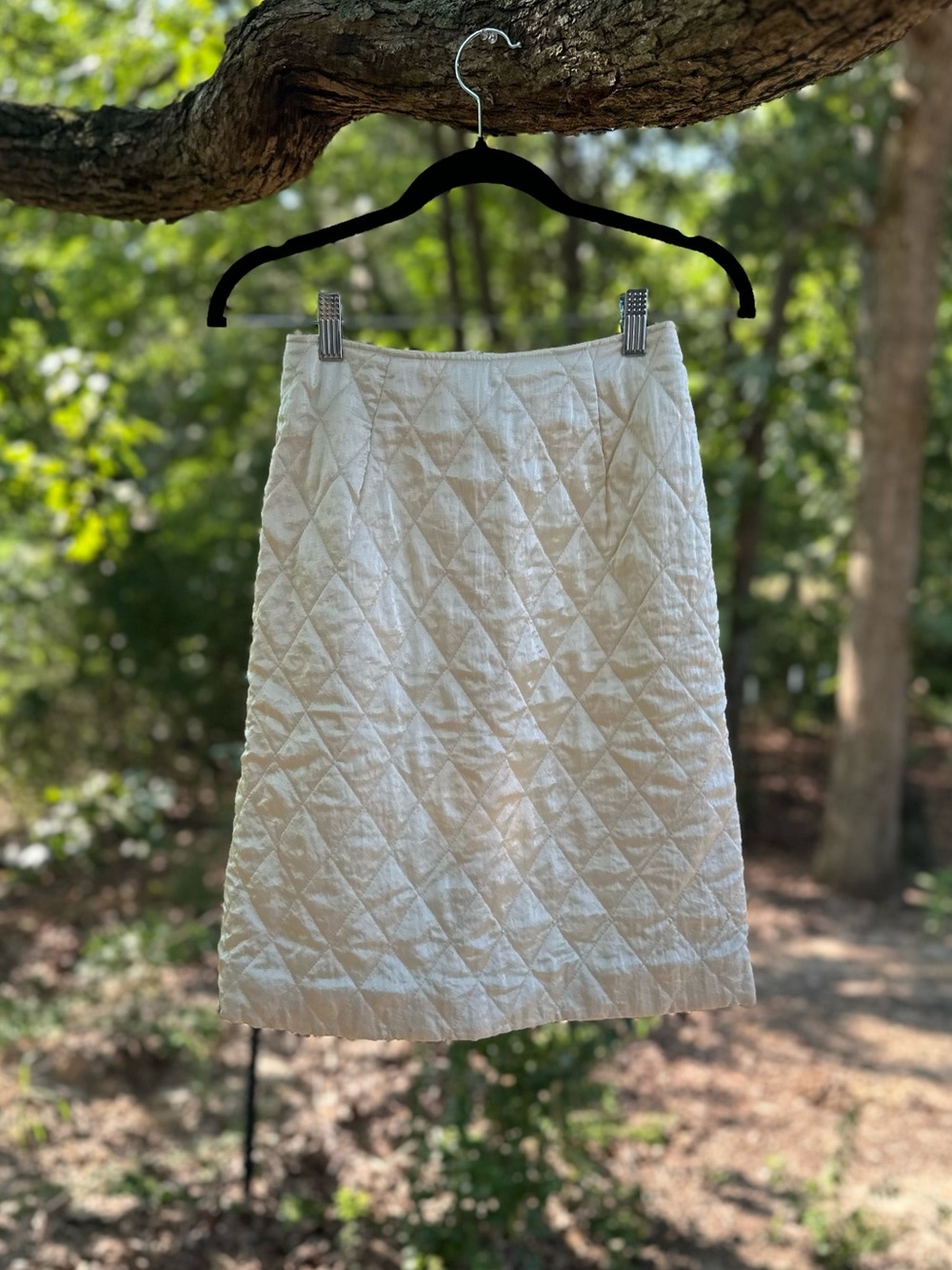 Japanese Brand White Quilted Satin High Waist Pencil Skirt Size XS